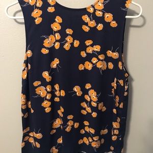 POPSUGAR Blue Flower Sleeveless Button Top Size S